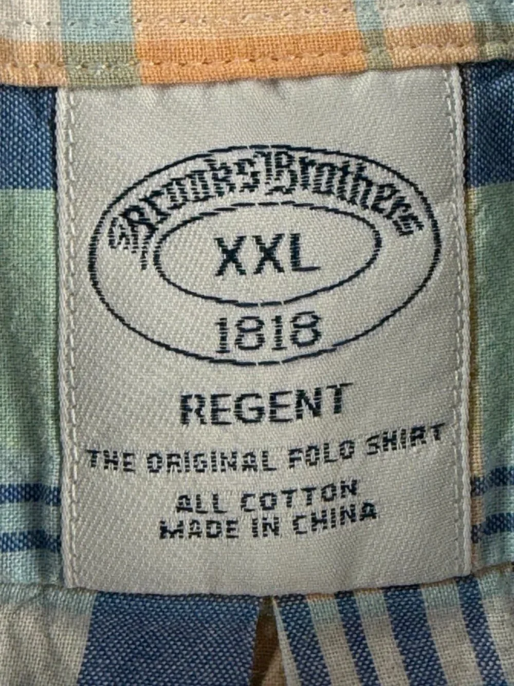 Brooks Brothers Beige Blue Plaid Button-Down 2XL Short Sleeve Regent Cotton Mens